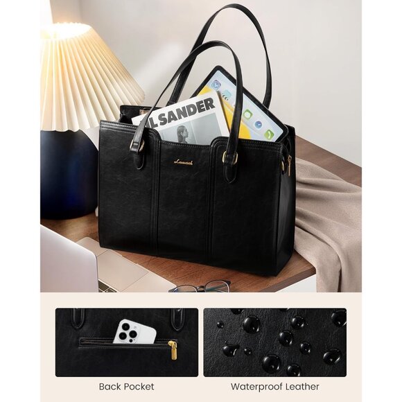 Waterproof Laptop Bag for Women Vintage Work Tote Purse with Wristlet Stylish - Picture 3 of 6